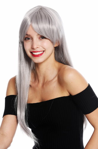 women's quality wig cosplay long sleek fringe parted grey YZF-41062-T0906