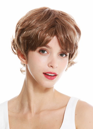 women's quality wig fringe short wild wavy brown ash blonde highlights YZF-41008-12T16