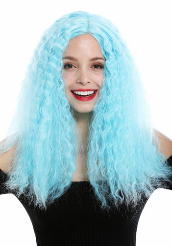 women's quality wig very long voluminous frizzy curls middle parting blue YZF-7304-T4516