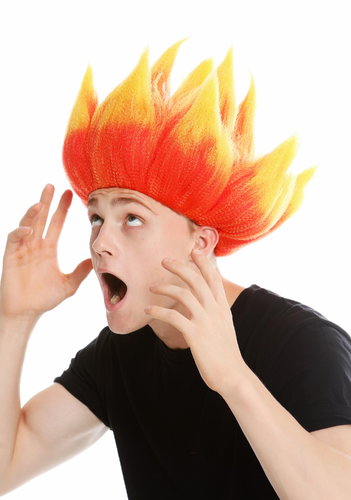 women's party wig men's wig carnival backcombed demon devil troll fire flower red yellow