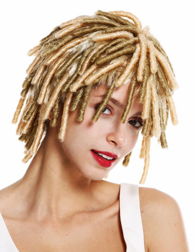 wig wig carnival corkscrew curls afro curls short voluminous Caribbean rasta dreads light blonde mix