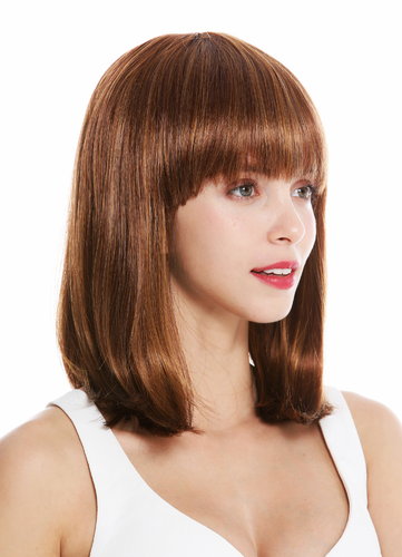 VK-1-27MB quality wig short shoulder length long bob fringe sleek light copper brown reddish brown