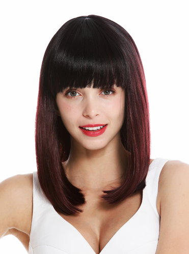VK-2-99JYS1B quality women's wig shoulder length sleek fringe vamp ombre mix black crimson red