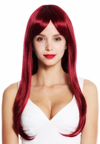VK-30-118 quality women's wig long sleek long fringe parted red burgundy
