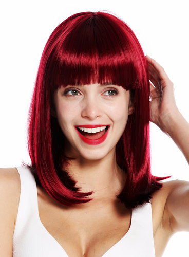 VK-39-118 quality women's wig shoulder length sleek fringe Bordeaux red