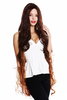 VK-40 quality wig very long Rapunzel slightly curly middle parting brown copper mahogany highlights