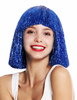 VK-42-TN16 quality women's wig sleek fringe shoulder length blue tinsel glitter