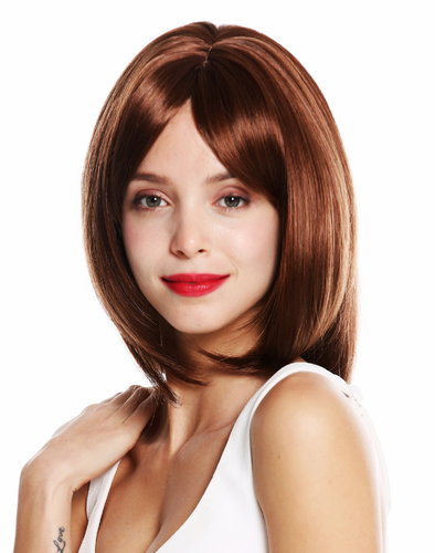 VK-48-30 quality women's wig shoulder length layered long fringe parted light copper brown