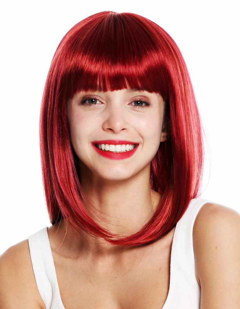 VK-49-139 quality women's wig shoulder length sleek long bob fringe red  bright red