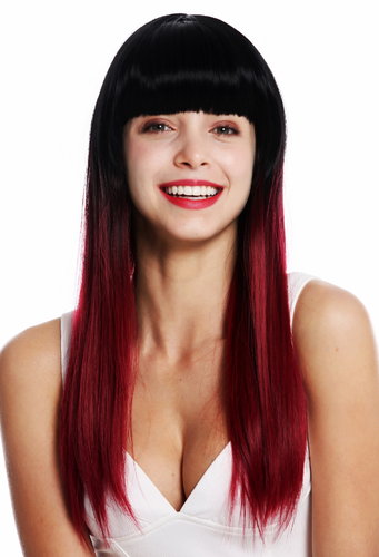 8954-39R1 women's quality wig long sleek fringe balayage ombre mix black red