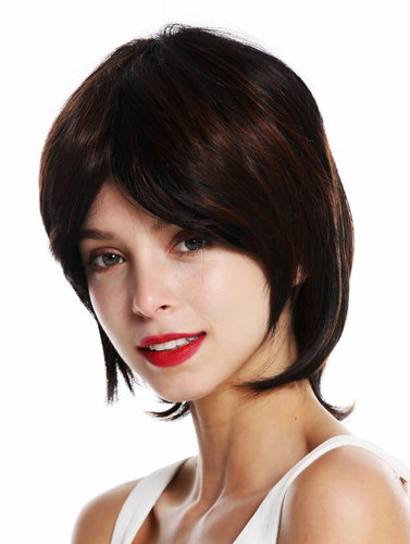 ETW7098A-1BH30 women's quality wig short wavy parting layered black highlighted copper brown