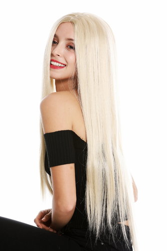 K9293L-B80 women's quality wig very long sleek middle parting light blonde fair blonde