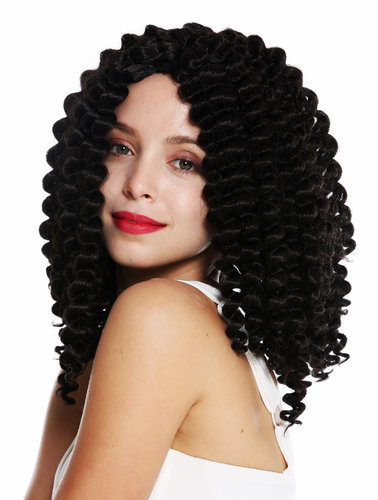 ZM-1610-4 women's quality wig shoulder length afro curls corkscrew curls middle parting dark brown