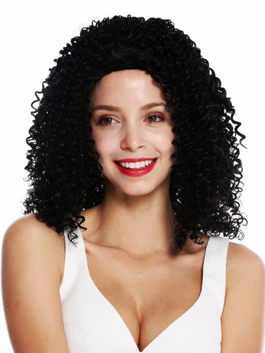 ZM-1587-1B women's quality wig long voluminous very frizzy curls afro middle parting Latina black
