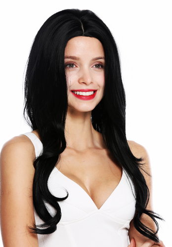 LC128-1 women's quality wig long slightly waved middle parting black