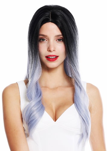 Z1851-88A/3925R women's quality wig slightly waved middle parting ombre black blue grey highlighted