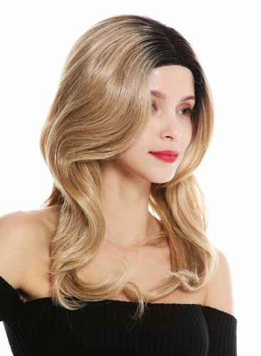 VK-12-MF quality wig monofilament middle parting lace front 23.5'' long wavy ombre black blonde