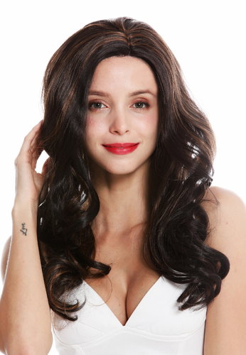 VK-22-MF-4-961 quality wig partial monofilament parting lace front long curly dark brown highlights