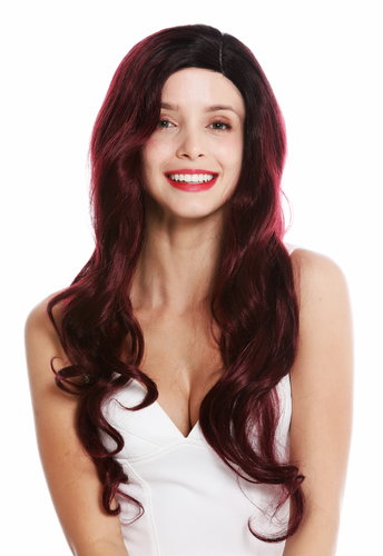VK-24-MF-952YS1B quality wig partial monofilament parting lace front long wavy black red highlights