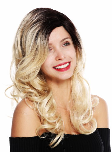 VK-25-MT women's quality wig partial monofilament parting long ombre black blonde highlights