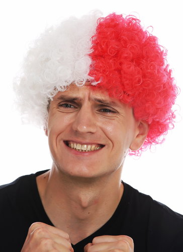 MMAM-15M wig carnival afro fan-wig soccer football world cup white red half and half