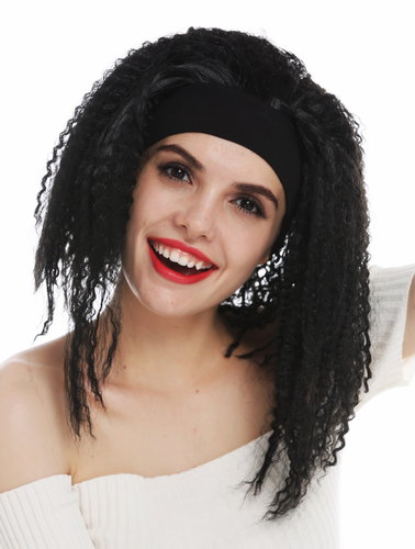 31803-P103 wig carnival women headband retro Caribbean afro look black shoulder length curls