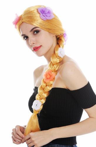 31962-P35 wig carnival women long braid plaited golden blonde flowers hippie