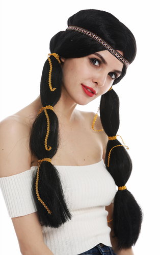 SARL087-P103 wig women's wig carnival long native American woman wild west braids black head band