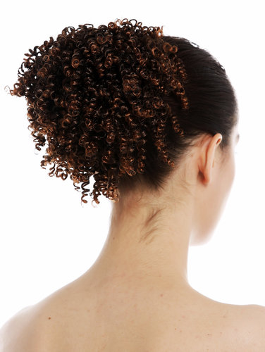 Hairpiece open hairbun hair rose nest  bun extension volume curly chestnut brown mix