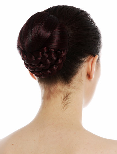 Hairpiece Hairbun Bun Hairknot chignon elaborately braided black blended with garnet red