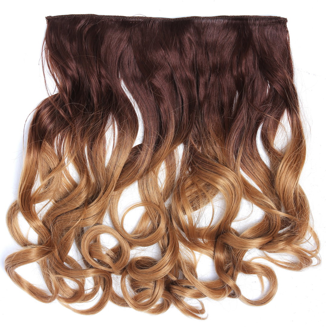 WIG ME UP - CMT-863-052TT26 Clip-in hair extension 5 clips wide full back  of the head curled wavy ombre medium brown caramel blond mix 15 inches