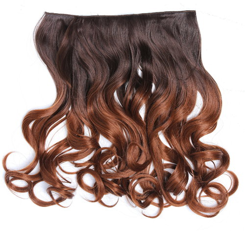 Clip-in hair extension 5 clips wide curled wavy ombre chestnut mix brown and copper brown 15 inches