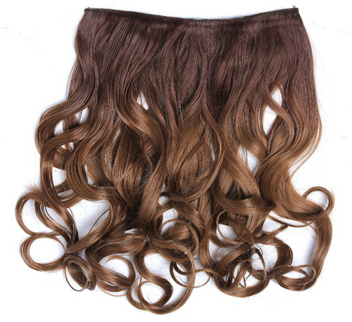 Clip-in hair extension 5 clips wide curled wavy ombre mix of dark blonde strawberry blond 15 inches