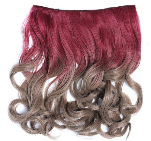Clip-in hair extension 5 clips wide curled wavy ombre mix of red and ash blond 15 inches
