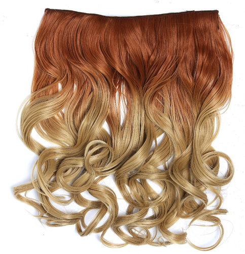 Clip-in hair extension 5 clips wide curled wavy ombre mix of dark blond and honey blonde 15 inches