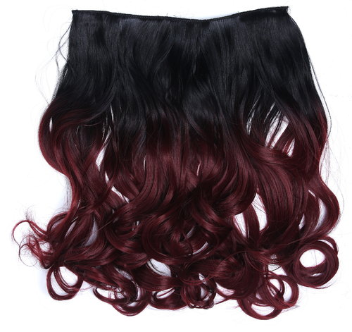 Clip-in hair extension 5 clips wide curled wavy ombre mix of black and garnet red 15 inches