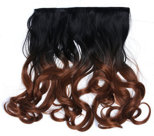 Clip-in hair extension 5 clips wide curled wavy ombre mix of black and copper brown 15 inches