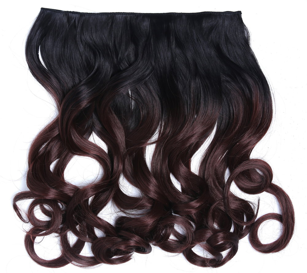 WIG ME UP - CMT-863-2TT33 Clip-in hair extension 5 clips wide full back of  the head curled wavy ombre mahogany mix of dark brown and dark auburn 15  inches