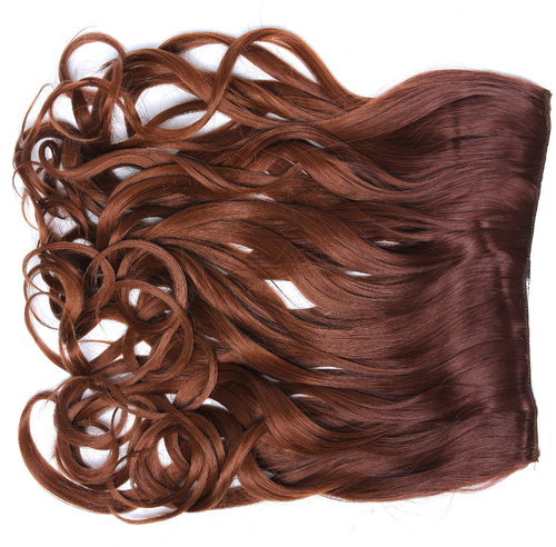 Clip-in hair extension 5 clips wide curled wavy ombre mix dark auburn light copper brown 15 inches