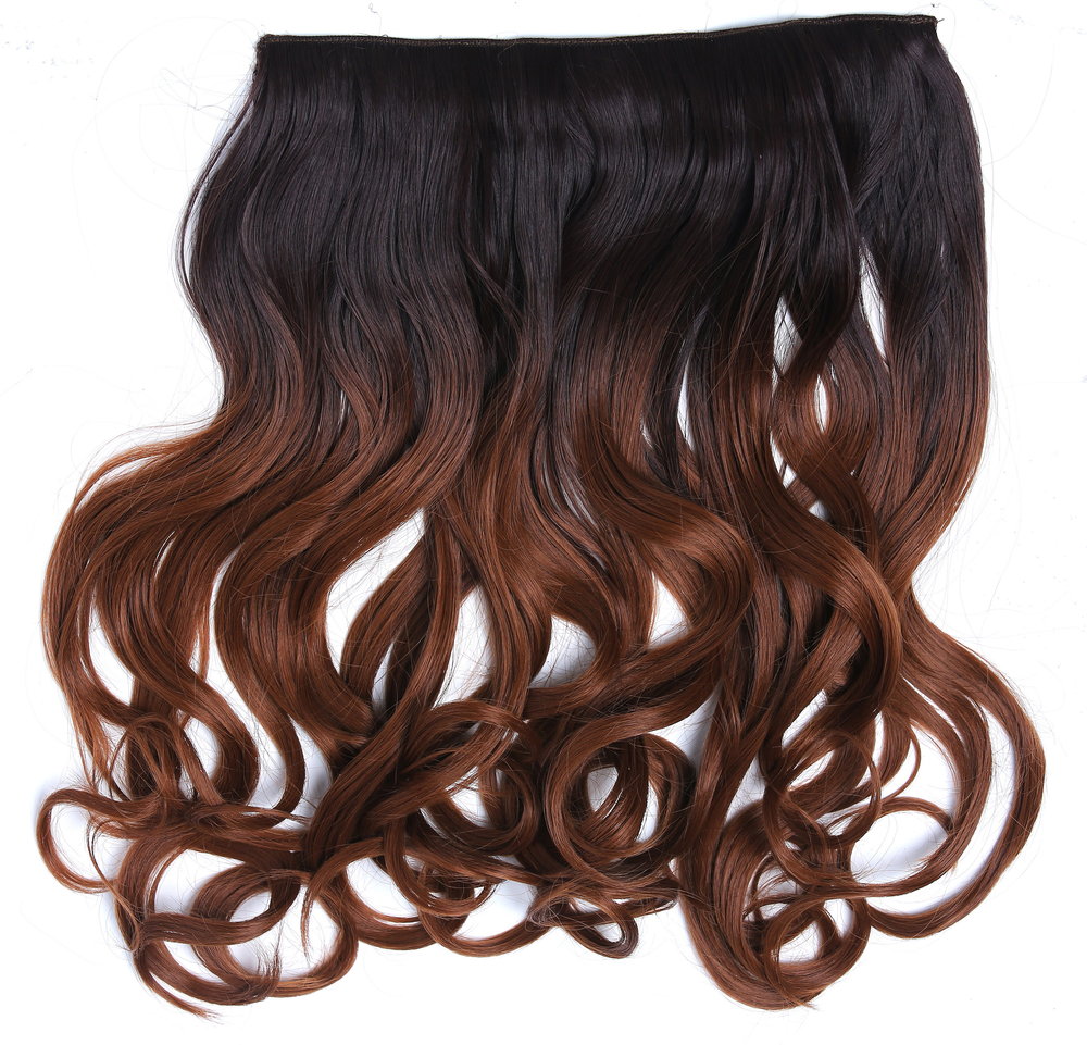 WIG ME UP - CMT-863-33TT30 Clip-in hair extension 5 clips wide full back of  the head curled wavy ombre mix of dark brown and light copper brown 15  inches