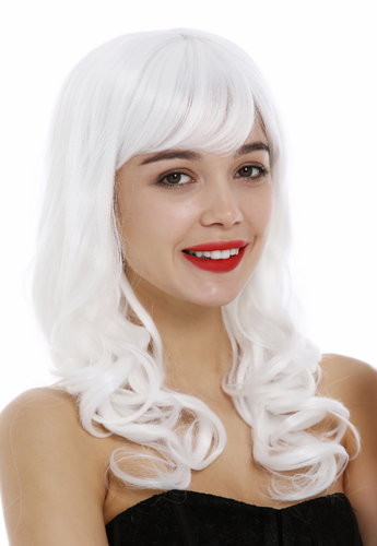 Lady Wig long wavy to curled curls fringe bangs pure white
