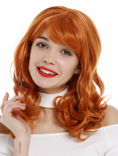 Lady Wig long wavy to curled curls fringe bangs orange