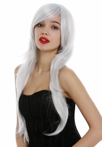 Lady Wig very long layered straight to slightly wavy bright light gray grey Fairy Elf