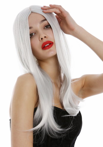 Long Lady Wig straight sleek hair middle parting white Fairy Elf