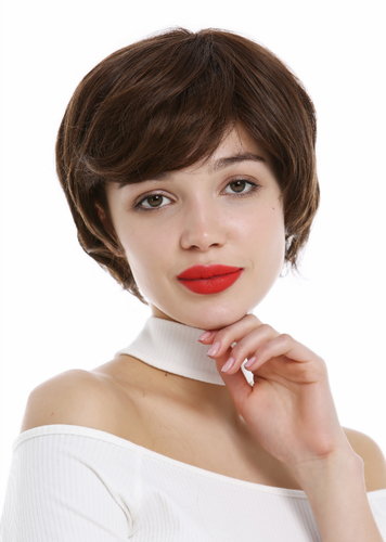 Lady Wig short frayed and naughty Pixie cut chestnut coloured brown auburn mix