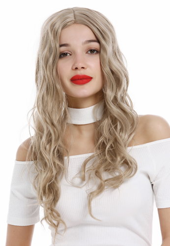 Lady wig long wavy waved middle parting mix of blond hues and sliver strands