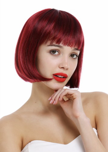 Short Lady Wig classy classic Bob style straight bangs sleek red