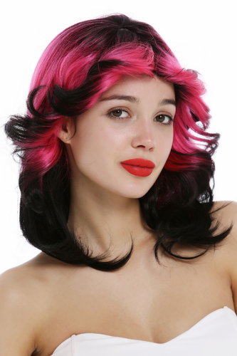 Lady Quality Wig 70s 80s extravagant retro style Soap Opera Disco Queen wavy teased black and pink