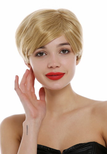 Wig Human Hair short unisex ladies men Pixie cut wavy parting goldblond blond