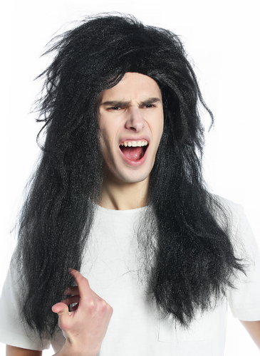 CW-019-P103 Halloween Carnival Wig 80s Retro Hair Metal Hard Rock Goth long voluminous black